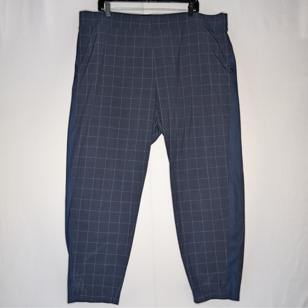 Athleta Brooklyn Ankle Pants Women 20 Navy Windowpane Plaid Stripe